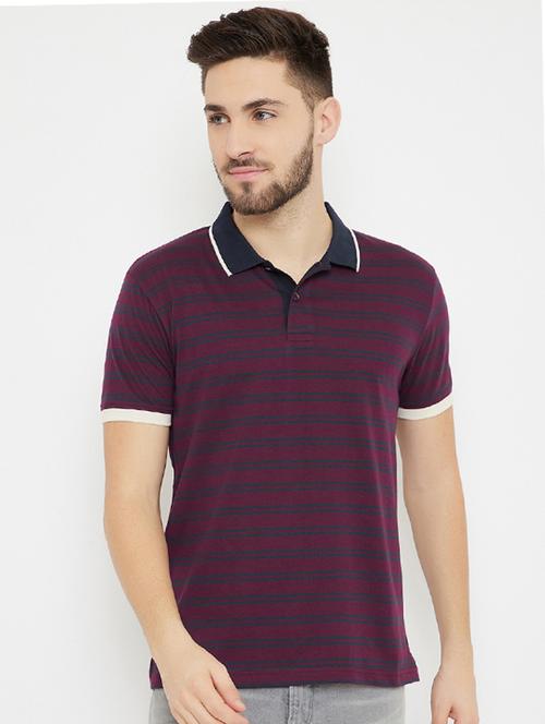 maroon striped polo t-shirt - 17842728 - Standard Image - 1