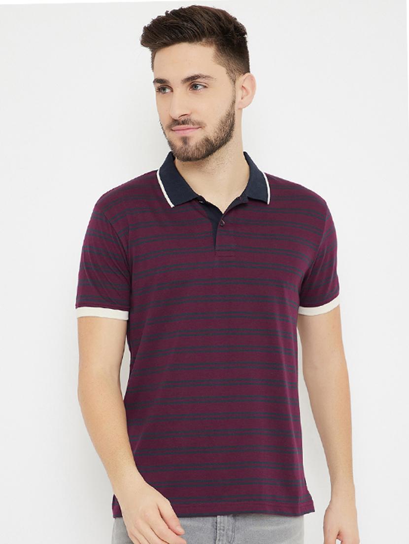 maroon striped polo t-shirt - 17842728 - Zoom Image - 1