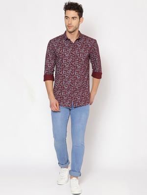 maroon printed casual shirt - 17843273 - Standard Image - 4