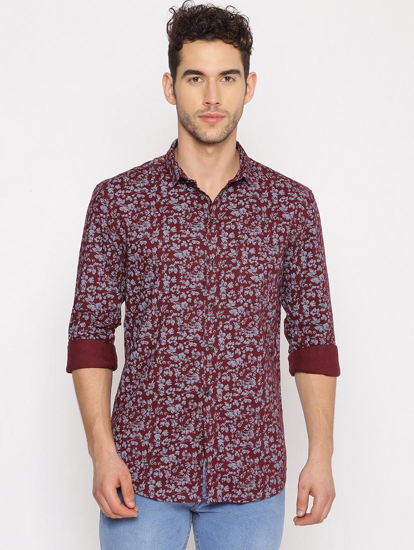 maroon printed casual shirt - 17843273 - Zoom Image - 1