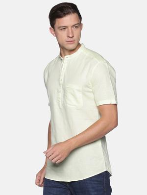 yellow solid linen short kurta - 17844324 - Standard Image - 2