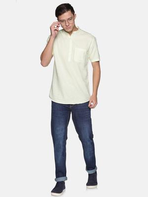 yellow solid linen short kurta - 17844324 - Standard Image - 4