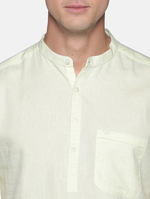 yellow solid linen short kurta - 17844324 - Standard Image - 5