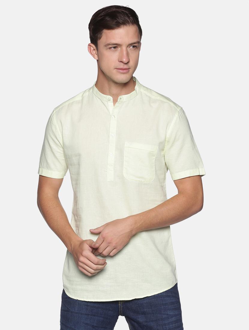 yellow solid linen short kurta - 17844324 - Zoom Image - 1