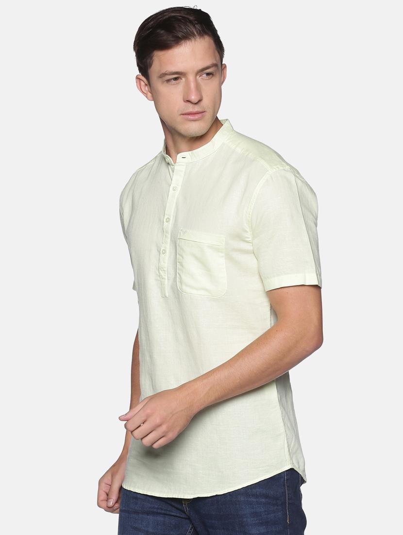 yellow solid linen short kurta - 17844324 - Zoom Image - 2