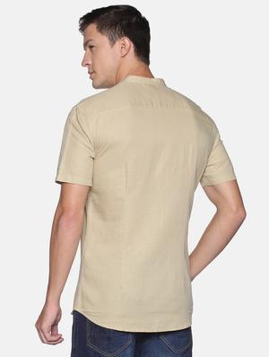 beige solid linen short kurta - 17844325 - Standard Image - 3