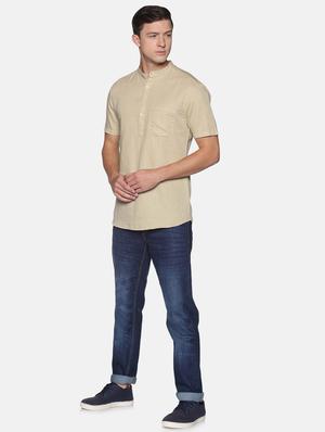 beige solid linen short kurta - 17844325 - Standard Image - 4