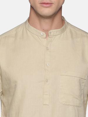 beige solid linen short kurta - 17844325 - Standard Image - 5