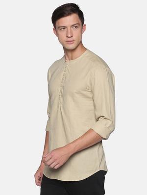 beige solid linen short kurta - 17844327 - Standard Image - 2