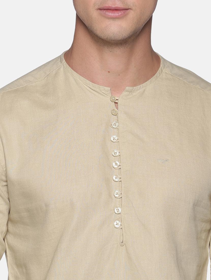 beige solid linen short kurta - 17844327 - Zoom Image - 5