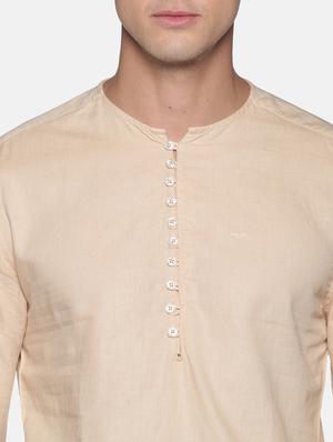 beige solid linen short kurta - 17844328 - Standard Image - 5