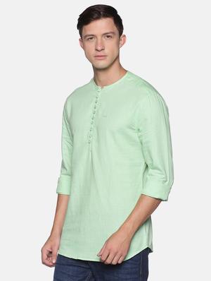 green solid linen short kurta - 17844329 - Standard Image - 2