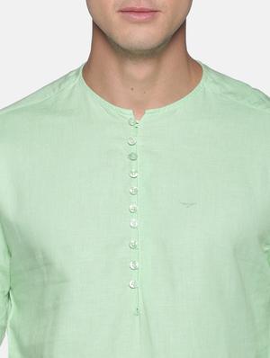 green solid linen short kurta - 17844329 - Standard Image - 5