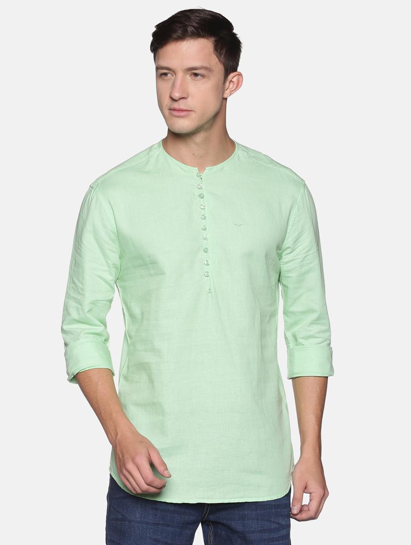 green solid linen short kurta - 17844329 - Zoom Image - 1