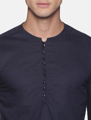 navy blue solid linen short kurta - 17844330 - Standard Image - 5
