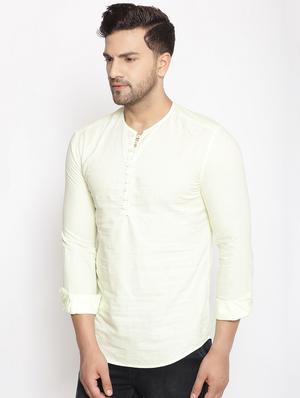 yellow solid linen short kurta - 17844331 - Standard Image - 2