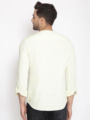 yellow solid linen short kurta - 17844331 - Standard Image - 3