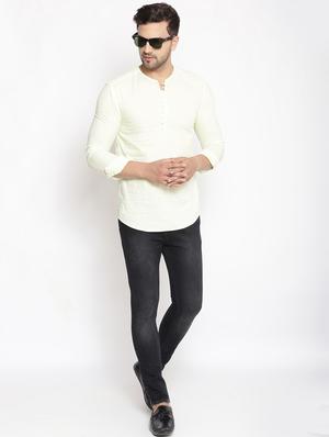 yellow solid linen short kurta - 17844331 - Standard Image - 4
