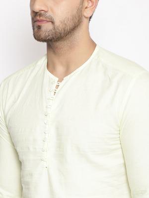 yellow solid linen short kurta - 17844331 - Standard Image - 5