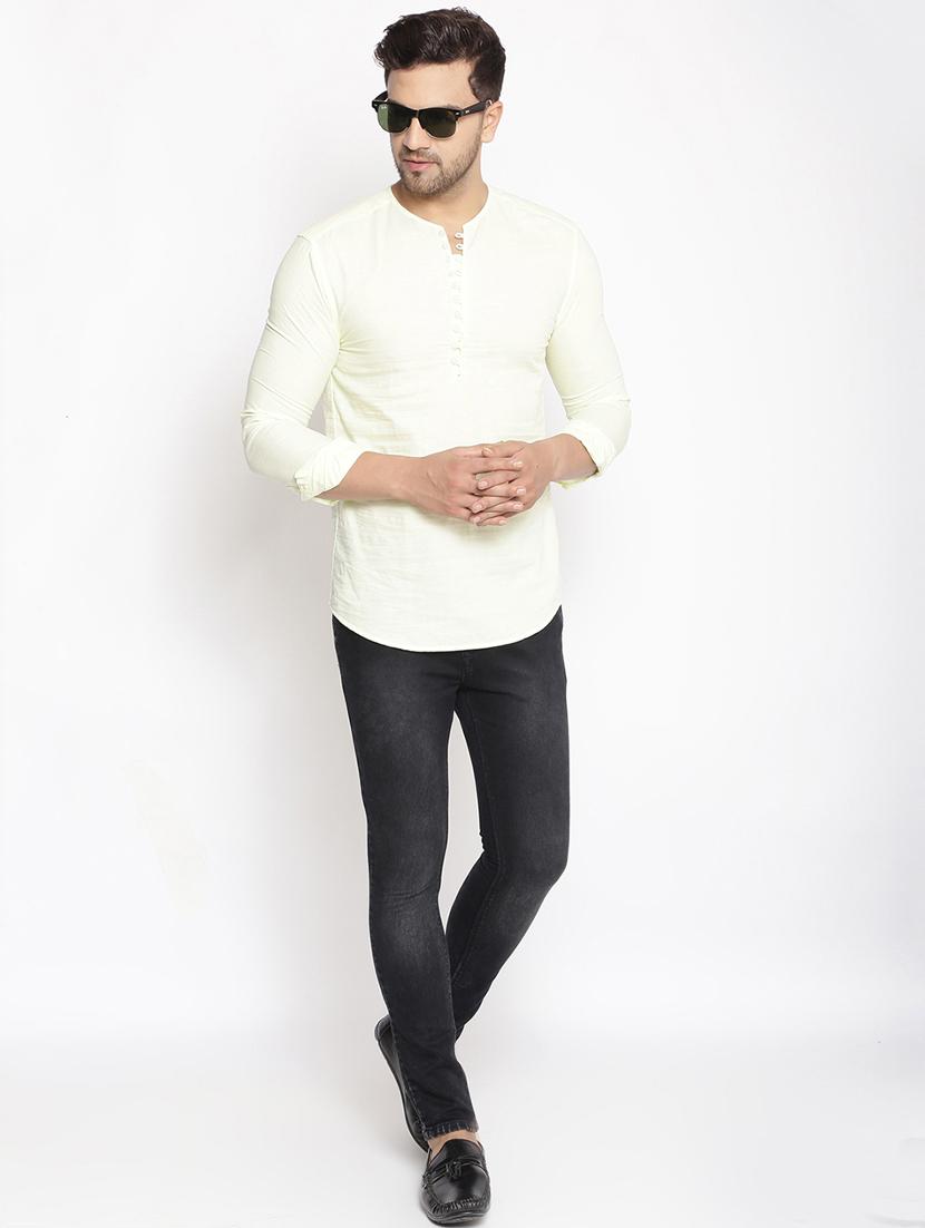 yellow solid linen short kurta - 17844331 - Zoom Image - 4