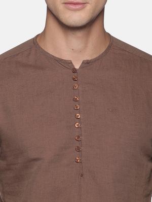 brown solid linen short kurta - 17844335 - Standard Image - 5