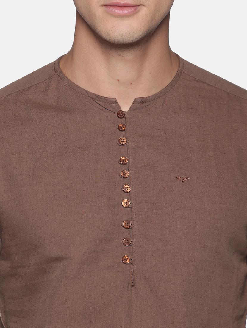 brown solid linen short kurta - 17844335 - Zoom Image - 5