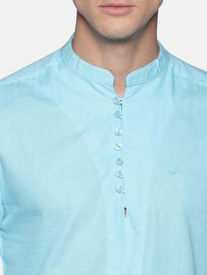blue solid linen short kurta - 17844337 - Standard Image - 5