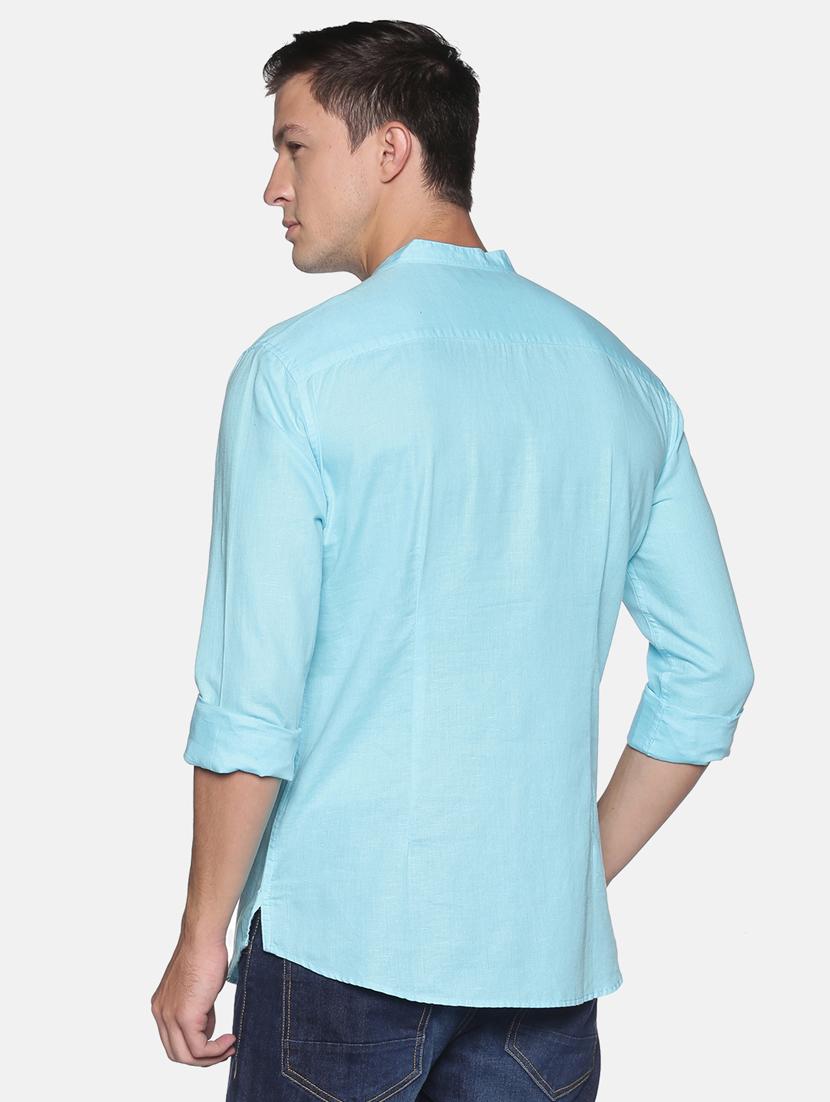 blue solid linen short kurta - 17844337 - Zoom Image - 3