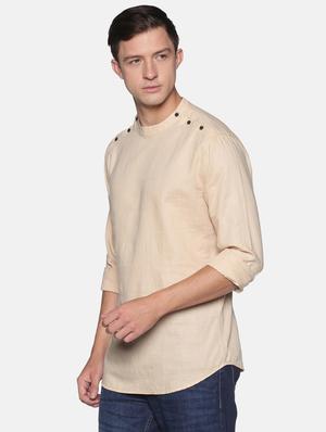 beige solid linen short kurta - 17844354 - Standard Image - 2