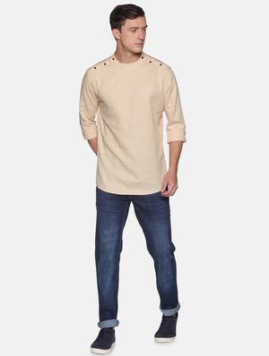 beige solid linen short kurta - 17844354 - Standard Image - 4