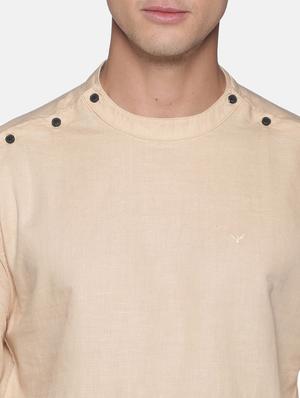beige solid linen short kurta - 17844354 - Standard Image - 5
