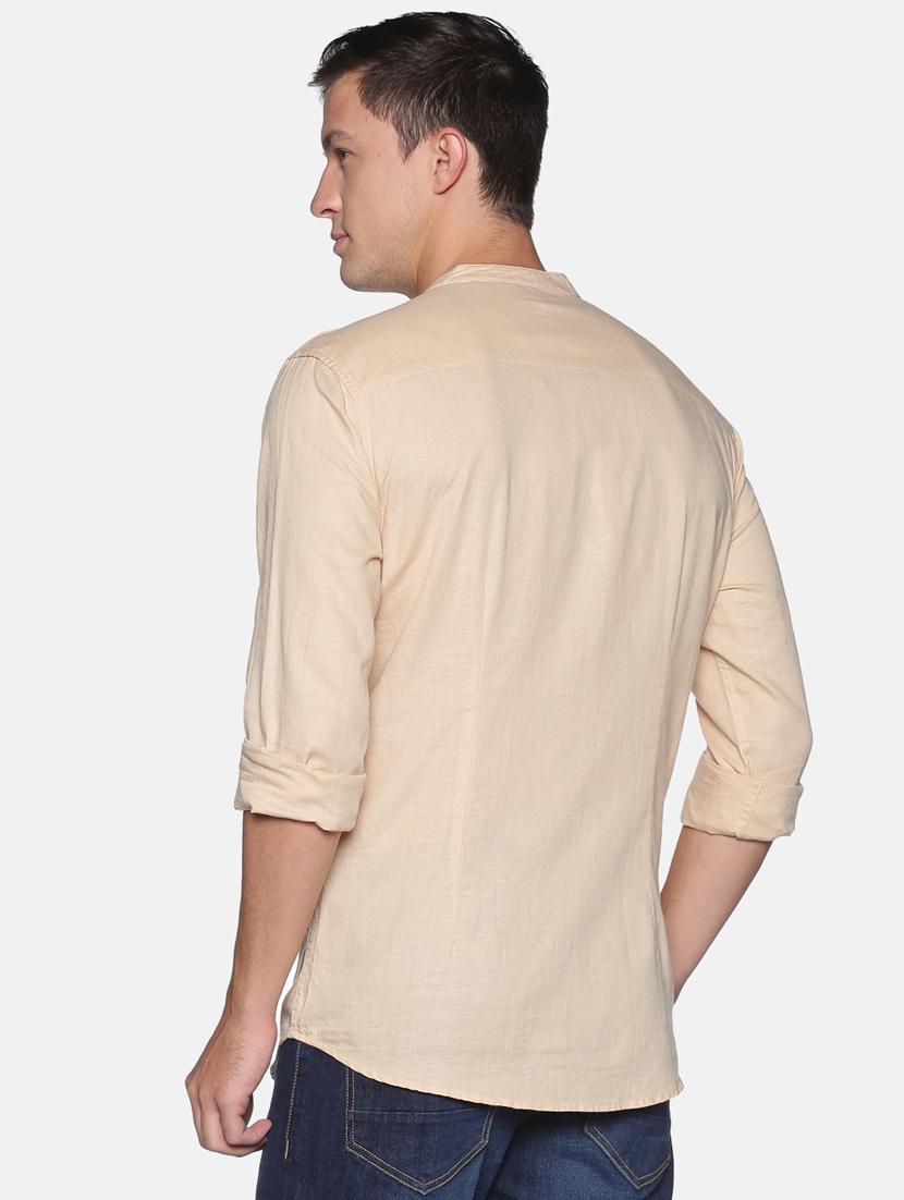 beige solid linen short kurta - 17844354 - Zoom Image - 3