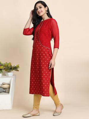foil print straight kurta - 17845039 - Standard Image - 2