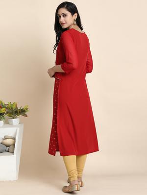 foil print straight kurta - 17845039 - Standard Image - 3