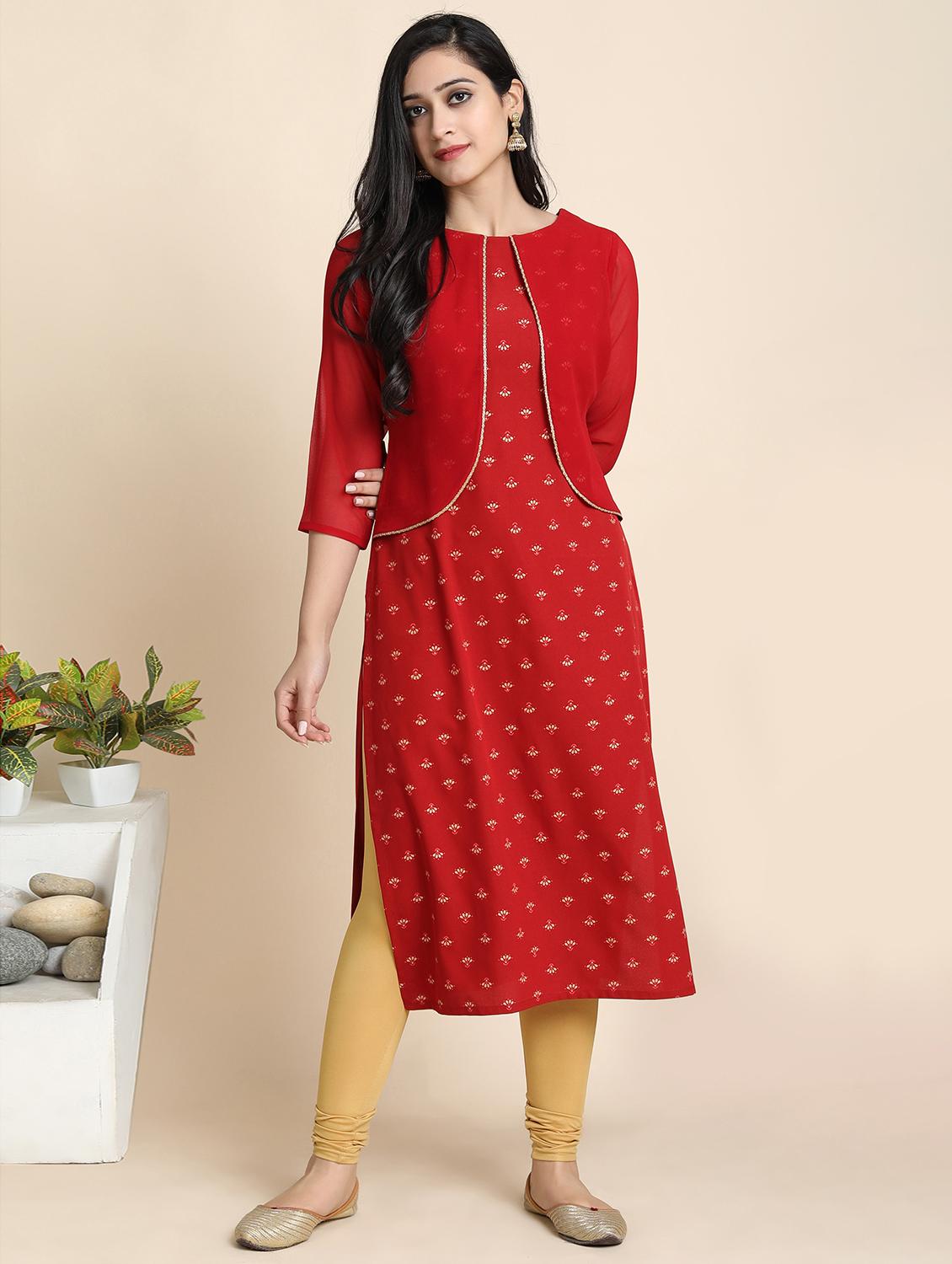 foil print straight kurta - 17845039 - Zoom Image - 1