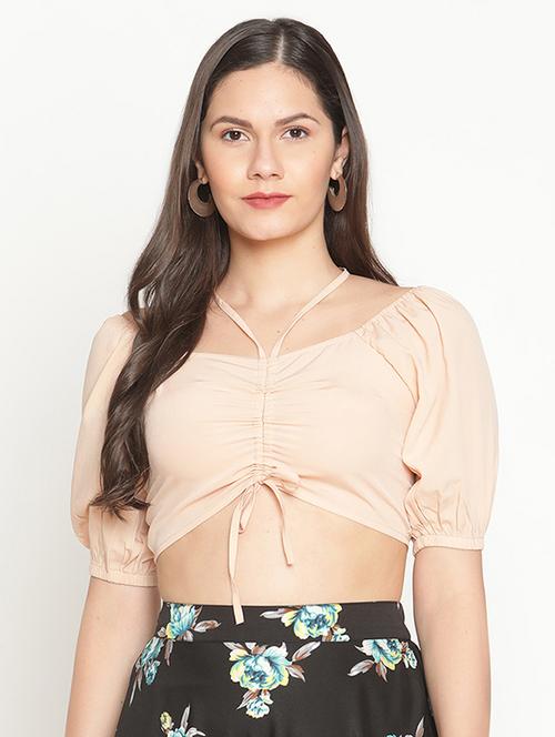 ruched front solid top - 17847073 - Standard Image - 1