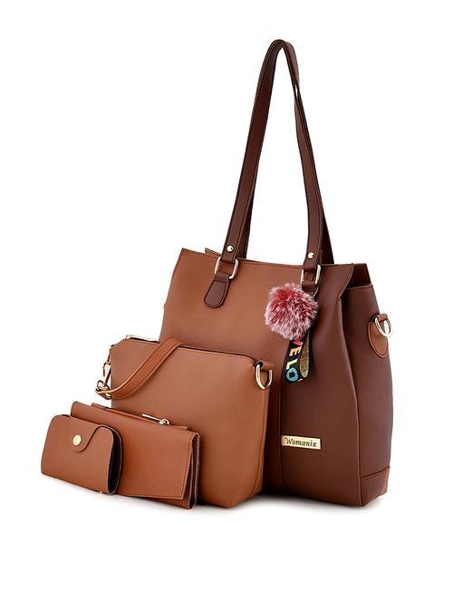tan leatherette (pu) combo handbag - 17850117 - Standard Image - 1