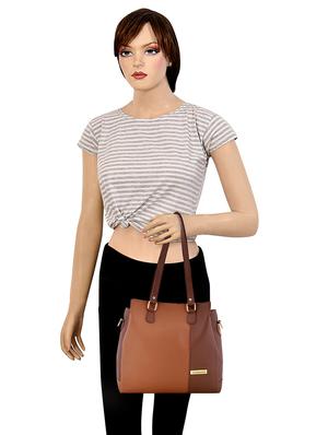 tan leatherette (pu) combo handbag - 17850117 - Standard Image - 5