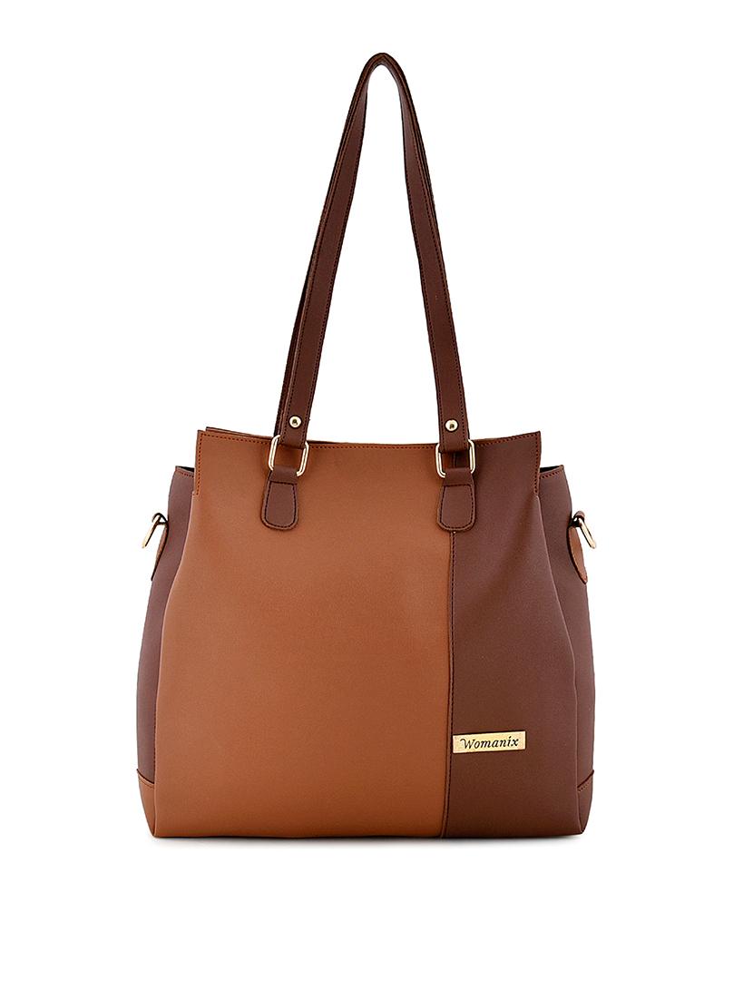 tan leatherette (pu) combo handbag - 17850117 - Zoom Image - 2