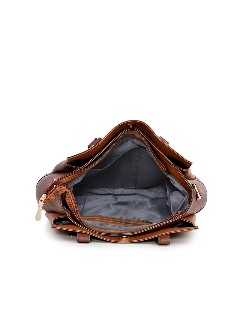 tan leatherette (pu) combo handbag - 17850117 - Zoom Image - 4