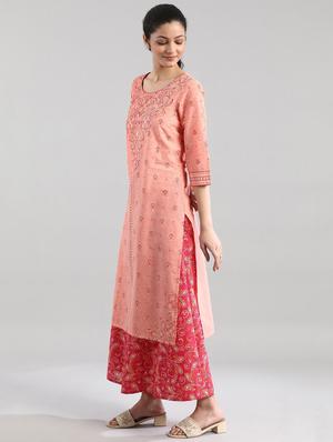 peach printed straight kurta - 17852352 - Standard Image - 2