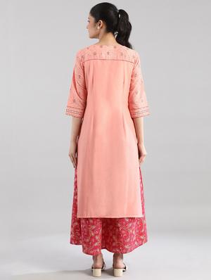 peach printed straight kurta - 17852352 - Standard Image - 3