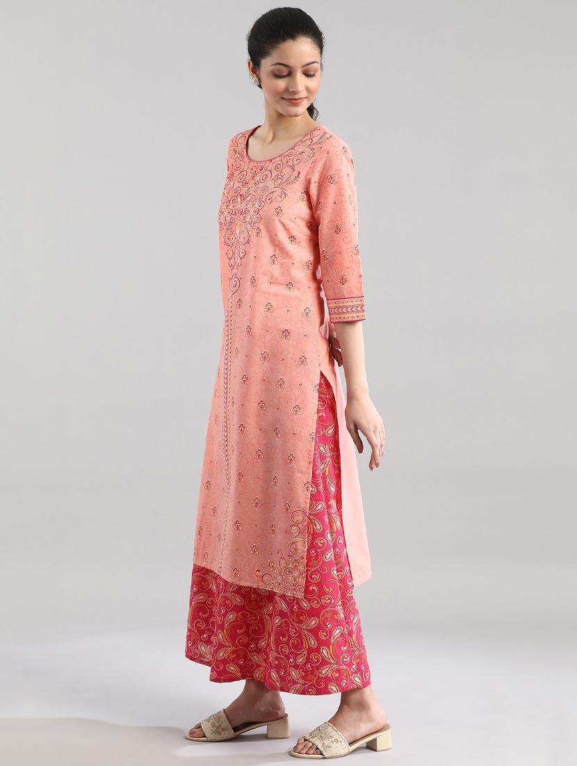 peach printed straight kurta - 17852352 - Zoom Image - 2