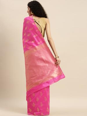 pink silk blend woven saree with blouse - 17852946 - Standard Image - 2