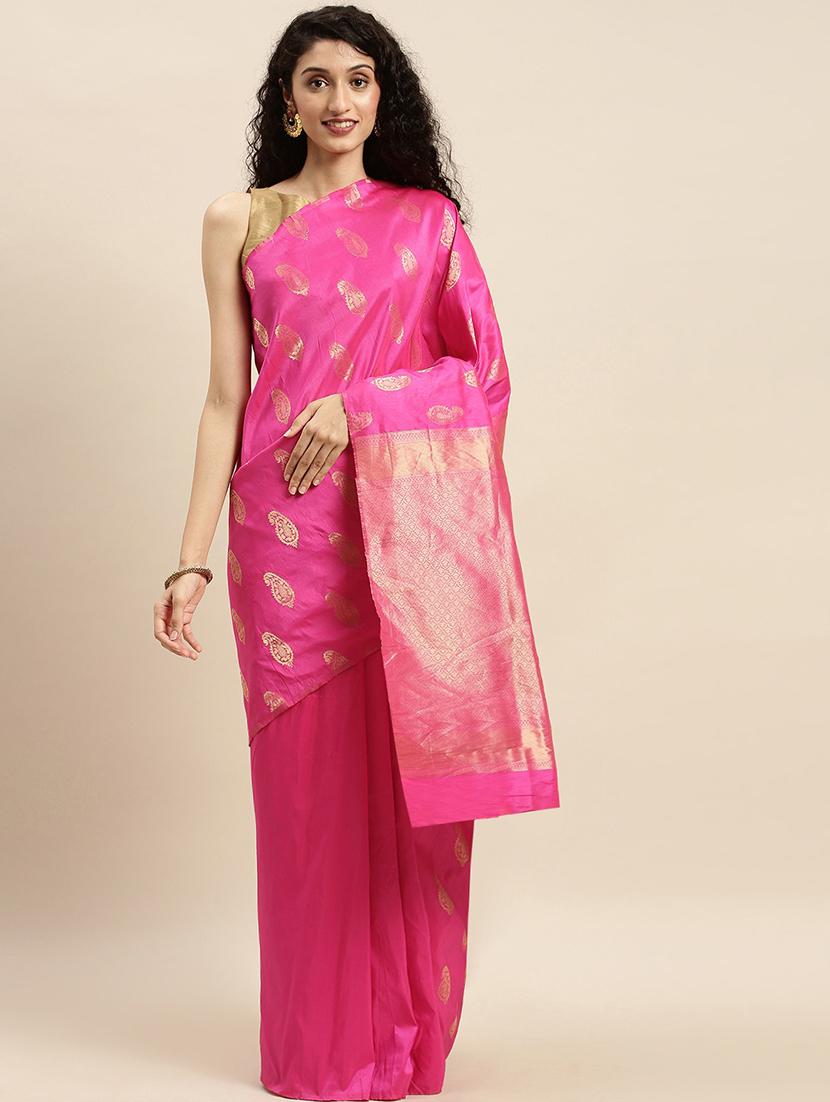 pink silk blend woven saree with blouse - 17852946 - Zoom Image - 1