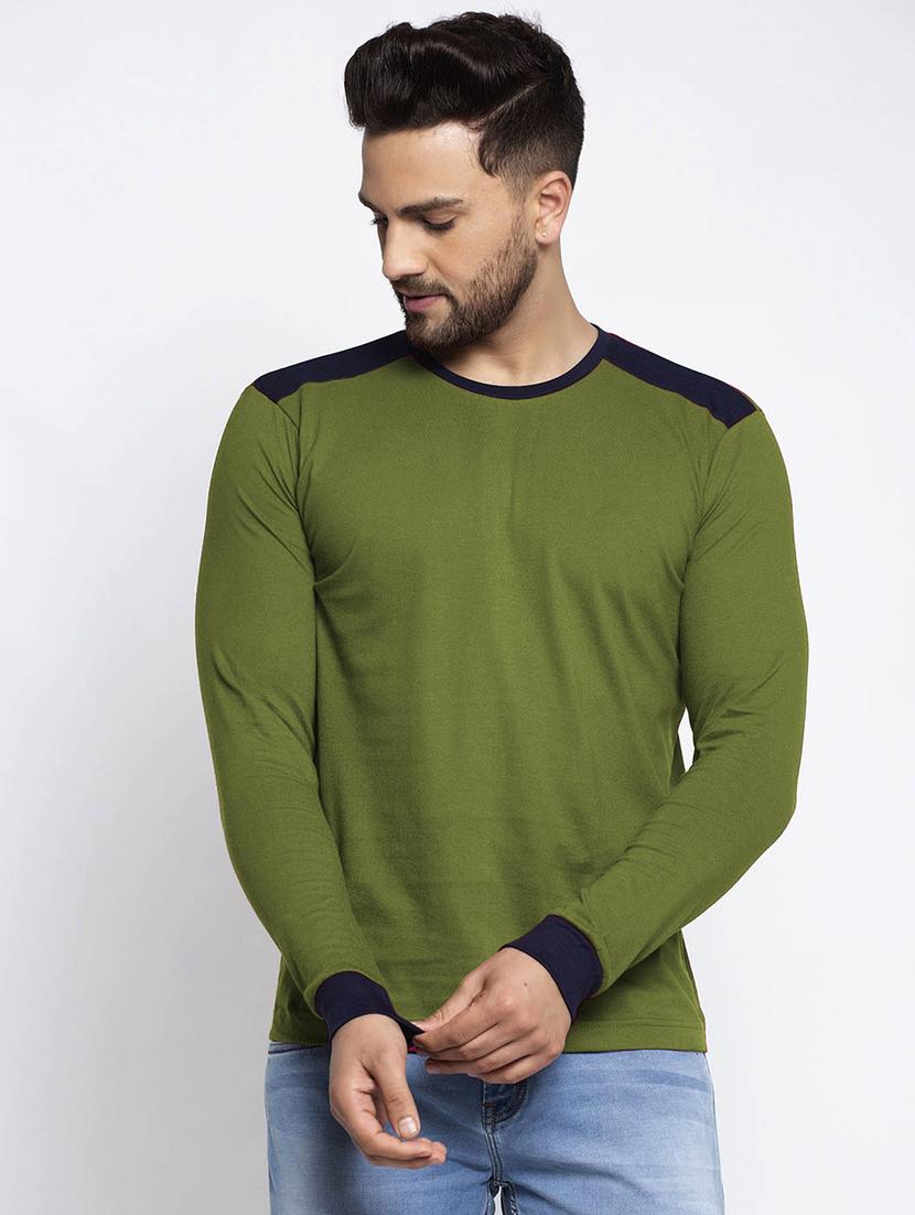 olive green solid cut & sew t-shirt - 17853277 - Zoom Image - 1
