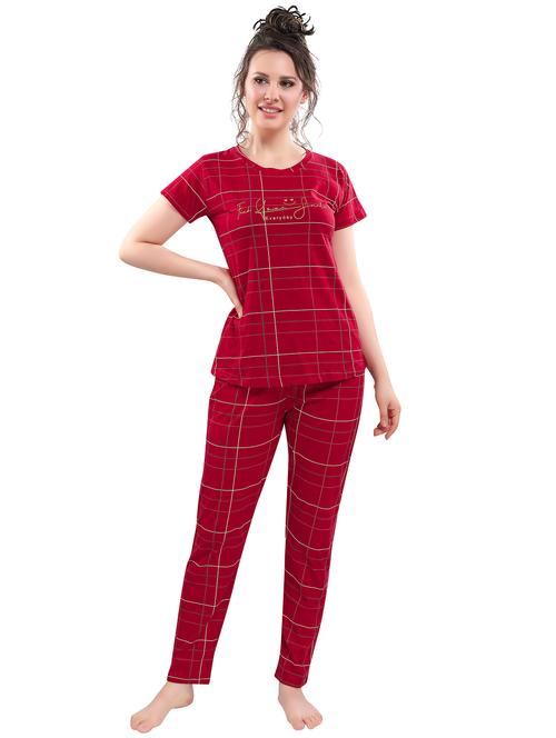 checkered printed nightwear pajama set - 17854374 - Standard Image - 1