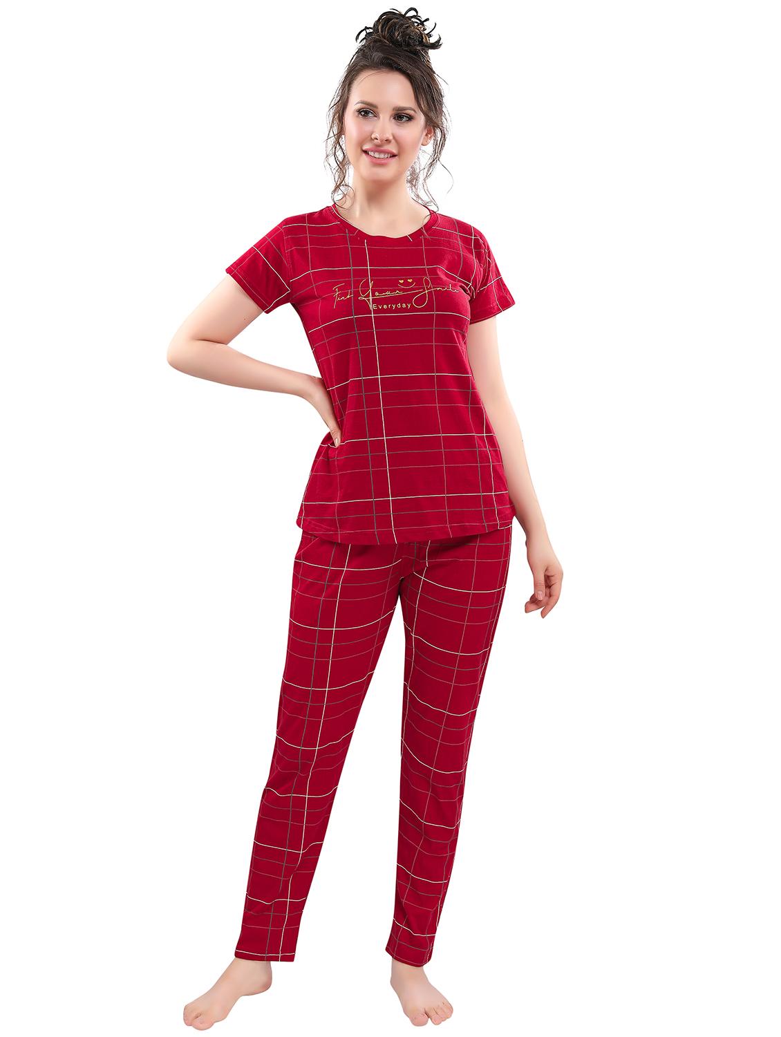checkered printed nightwear pajama set - 17854374 - Zoom Image - 1