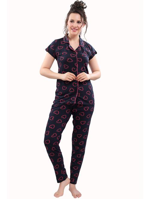 navy blue printed pyjama set nightwear set - 17854375 - Standard Image - 1