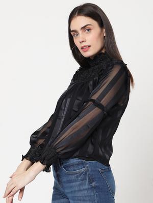 bishop sleeve striped ruffle top - 17854774 - Standard Image - 2
